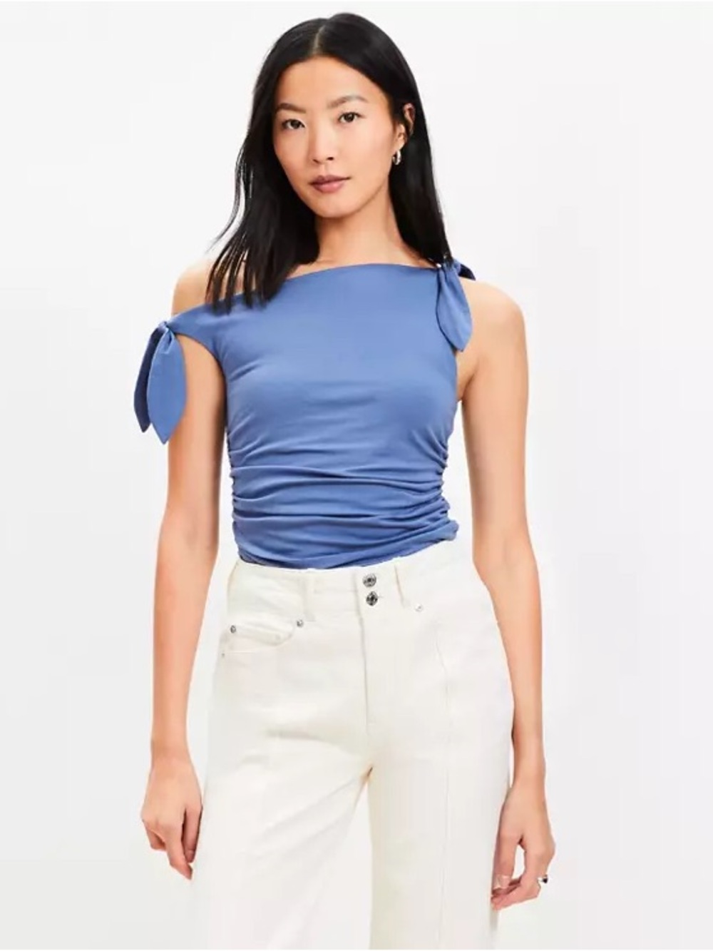 LOFT Blue Asymmetric Tie-Shoulder Camisole